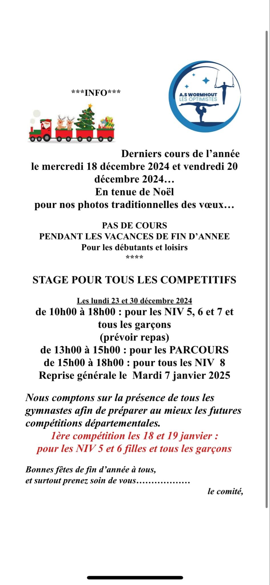 Infos vacances de Noël  